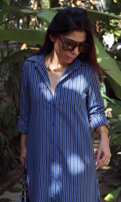Cobalt Striped Shirt Dress