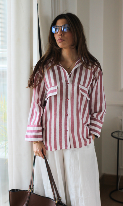 Burgundy Stripe Utility Shirt