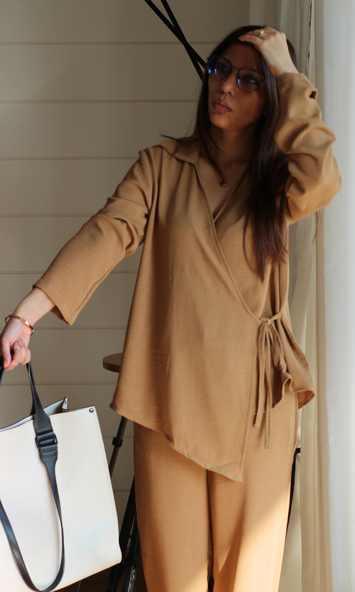 Caramel Drape Kimono Top and Pants Co-ord