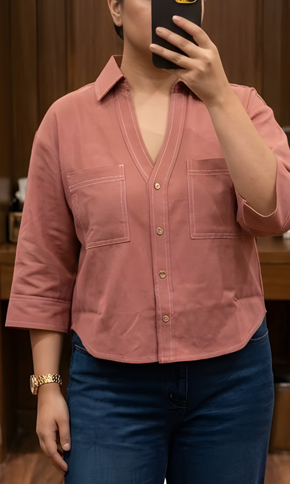 Salmon Metallic Buttoned Shirt