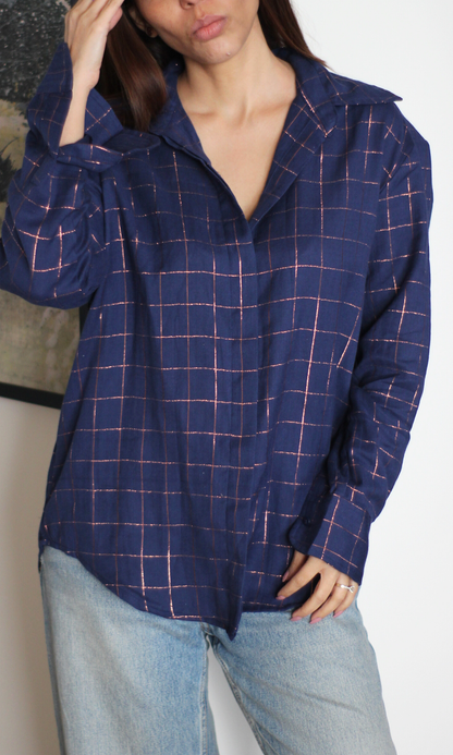 Blue Lurex Flowing Shirt