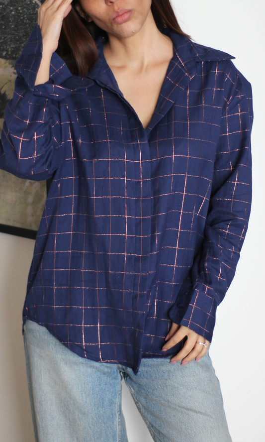 Blue Lurex Flowing Shirt