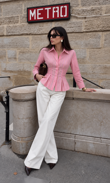 Pink Stripe Cinched Tie-Back Shirt