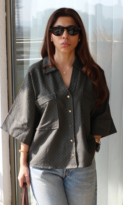 Forest Muse Metallic Buttoned Loose Shirt
