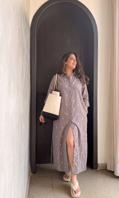 Taupe Woven Shirt Dress