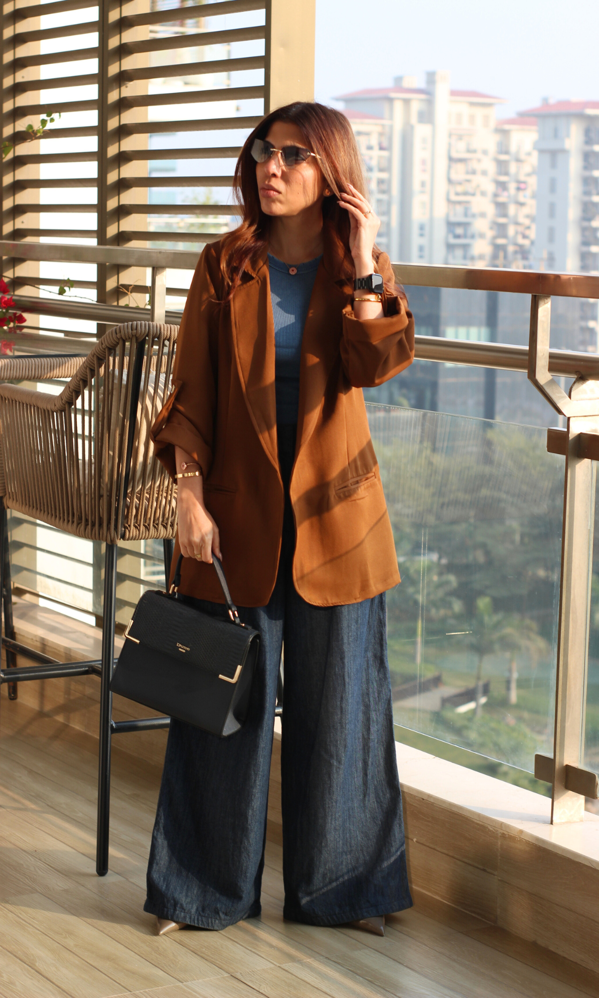 Mocha Rolled-Up Sleeve Blazer Jacket