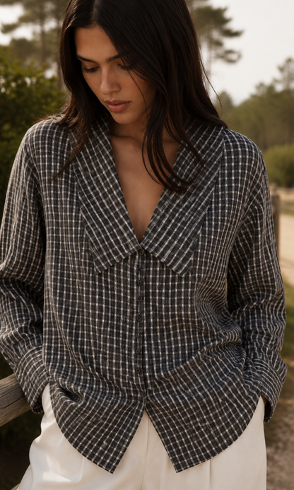 Black Check Oversized Collar Shirt