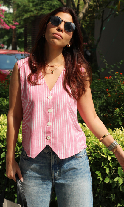 Pink Parallel Striped Waist Coat