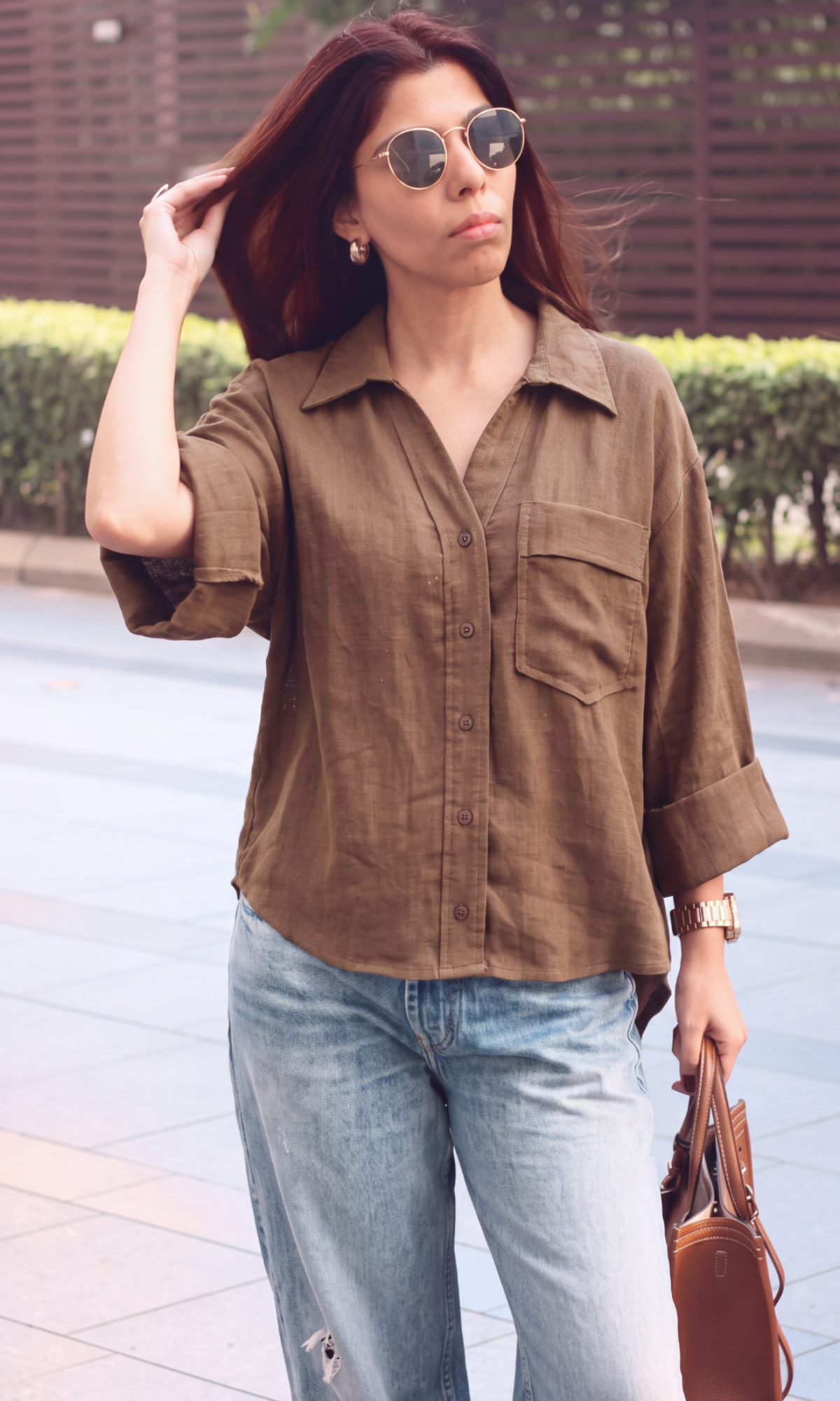 Mocha Textured Camp Shirt