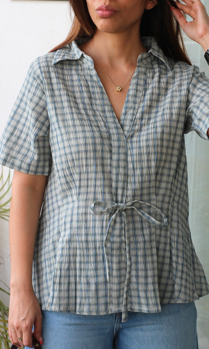 Striped Crinkled Tie Detail Top