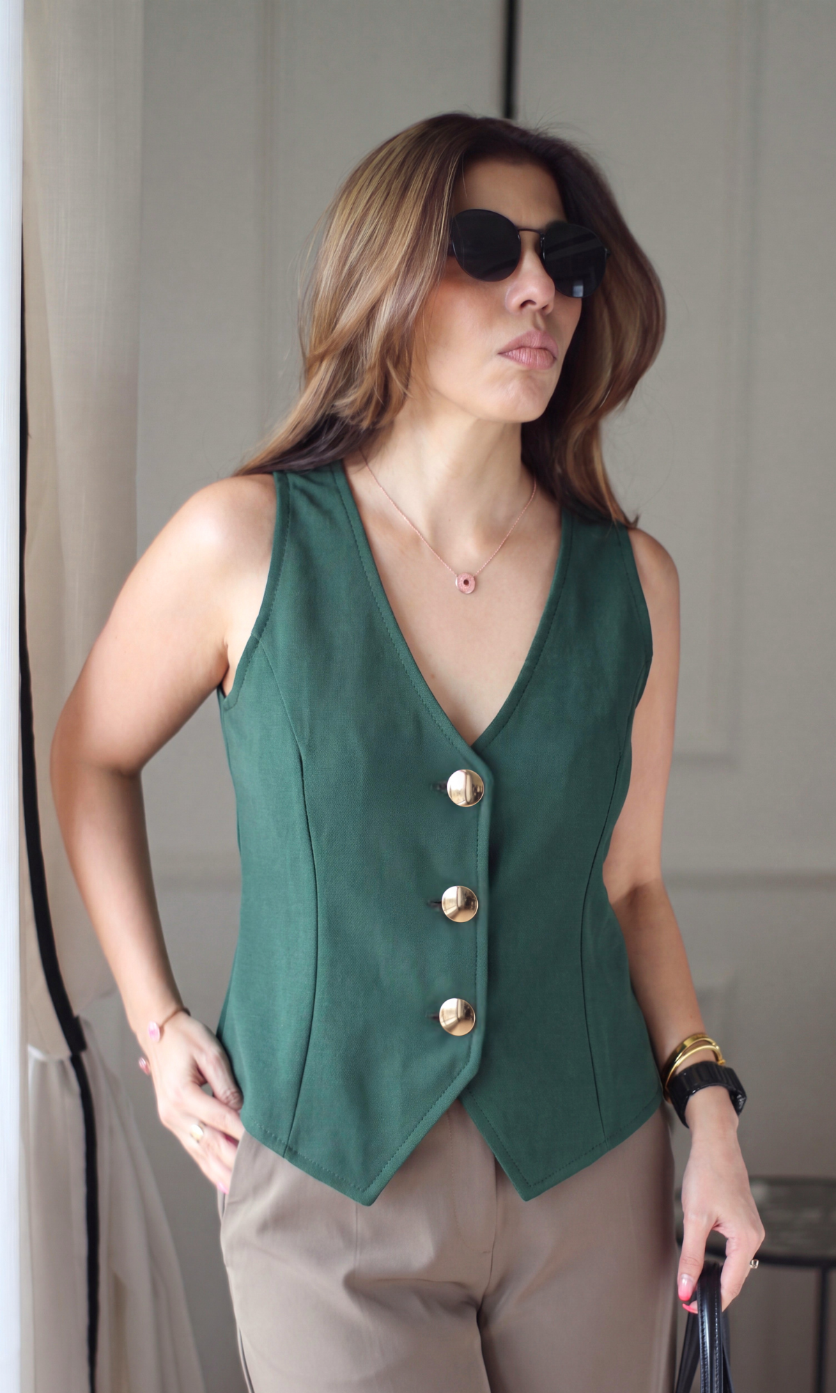 Forest Green Pointed-Hem Waistcoat