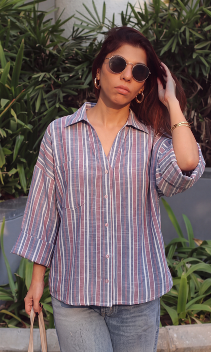 Navy Red-Stripe Camp Shirt