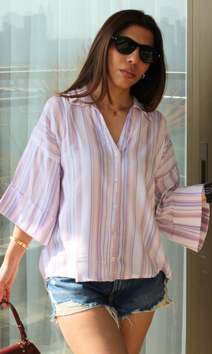 Purple-Pink Flowy Loose Shirt