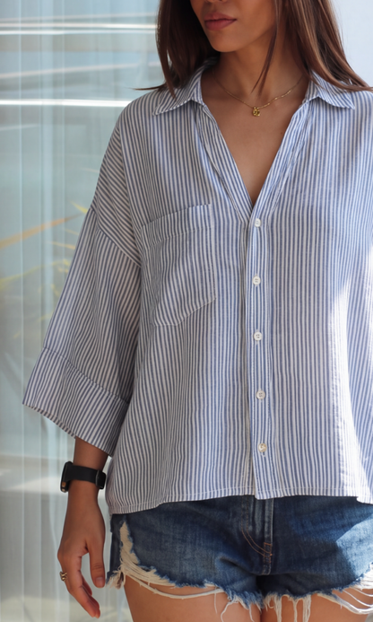 Cerulean Pinstripe Camp Shirt