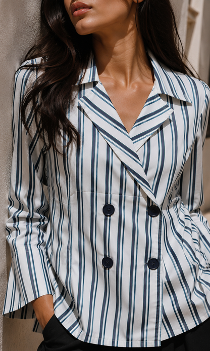 Cobalt Blue Stripe Double-Breasted Shirt