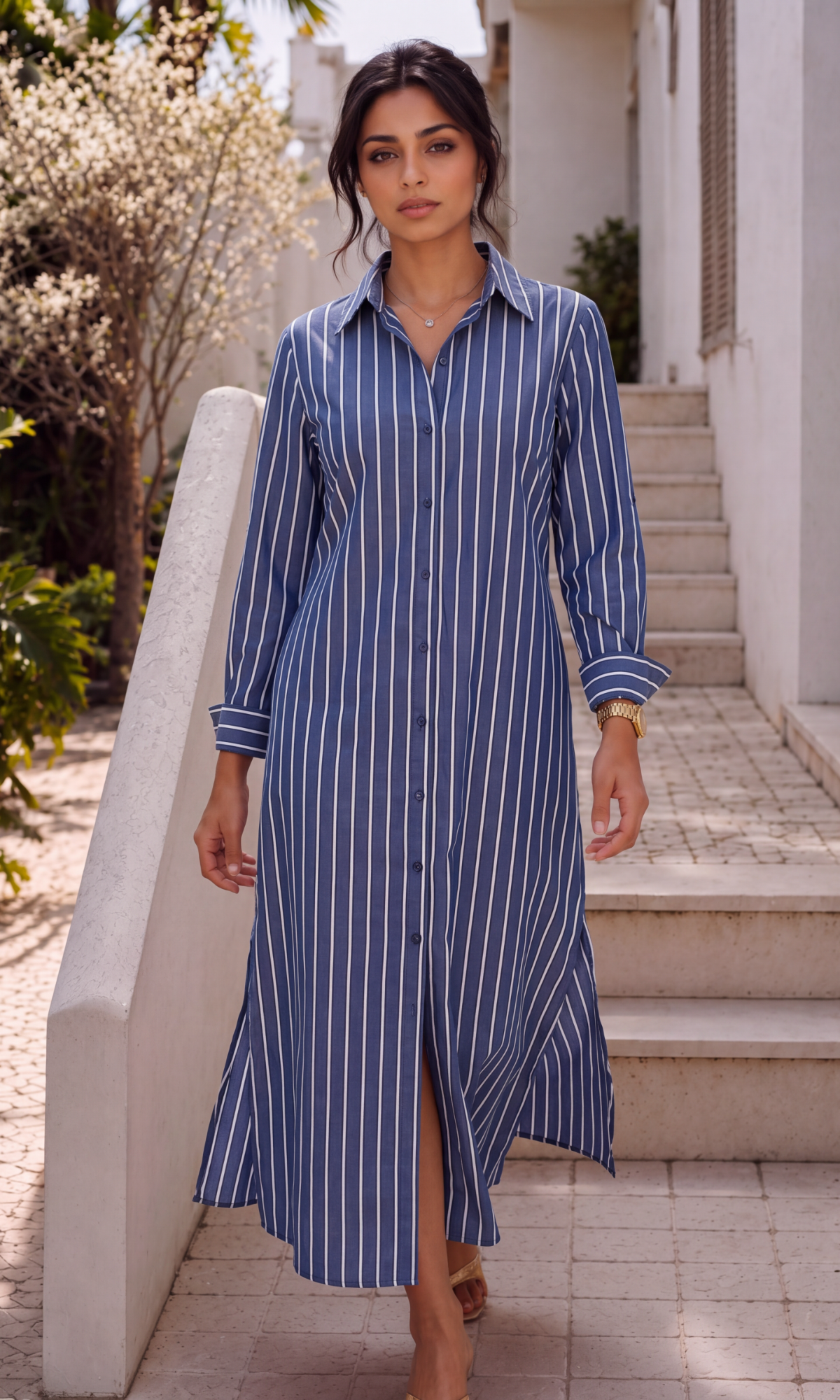 Nautical Stripe Shirt Dress