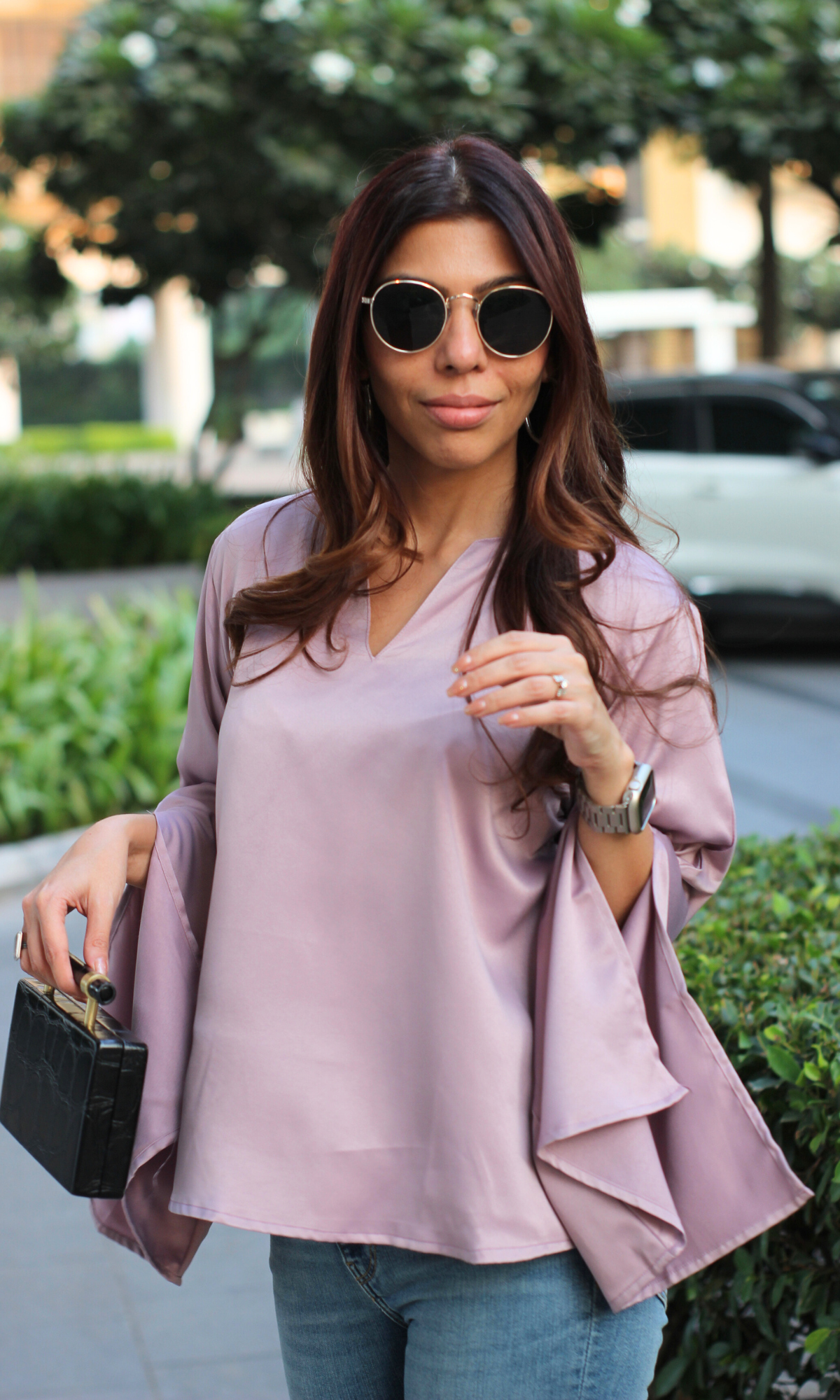 Primrose Pink Slit Sleeve Satin Top