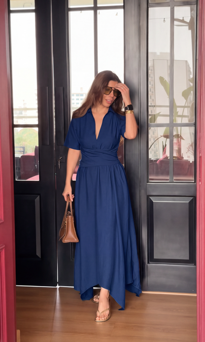 Navy Half Sleeve Handkerchief Dress