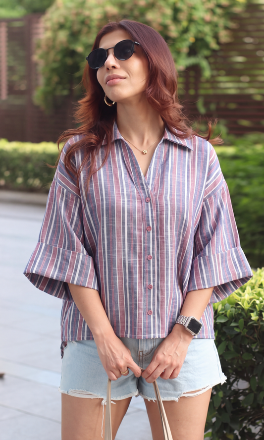 Navy Red-Stripe Camp Shirt