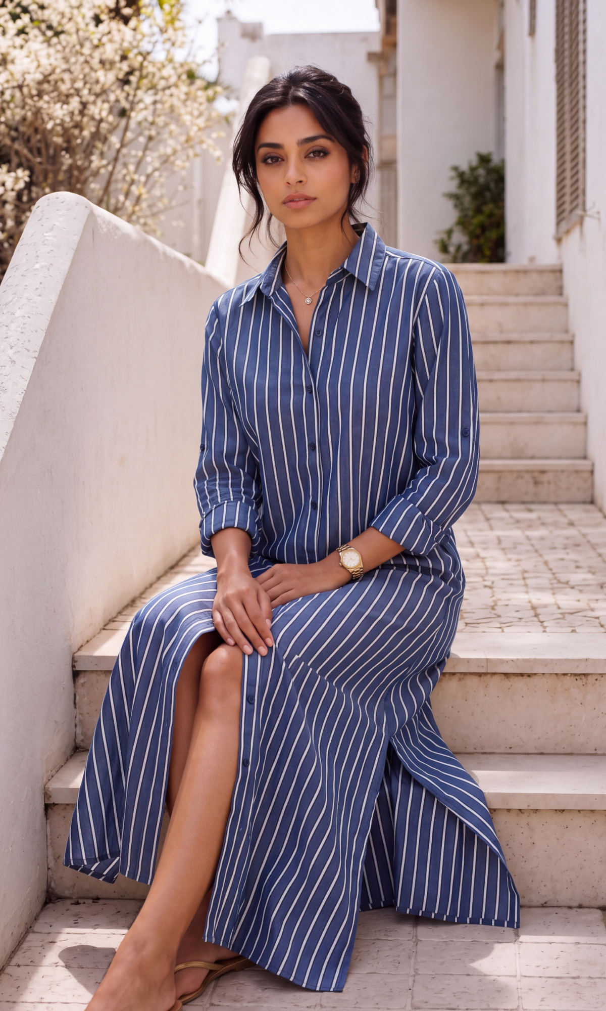 Nautical Stripe Shirt Dress
