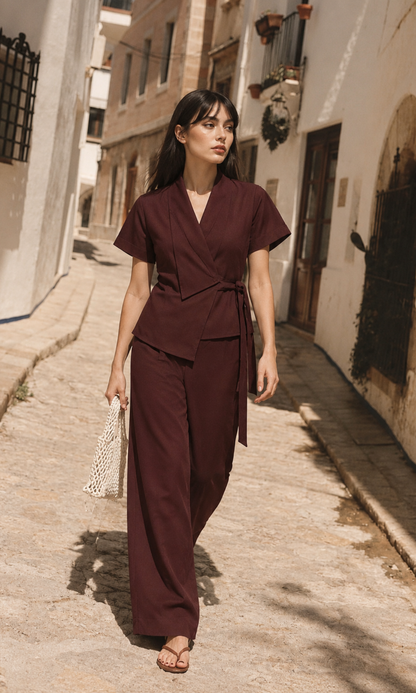 Oxblood Cotton Wrap Co-ord