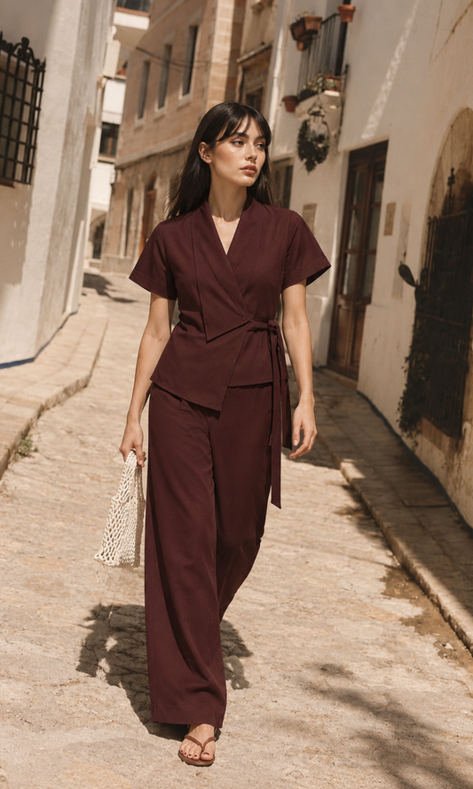 Oxblood Cotton Wrap Co-ord