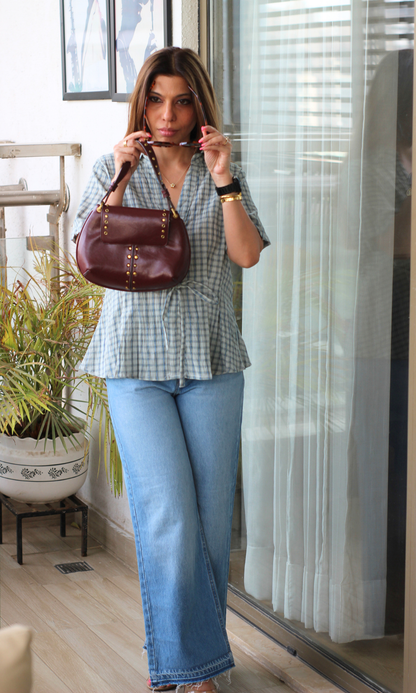 Striped Crinkled Tie Detail Top