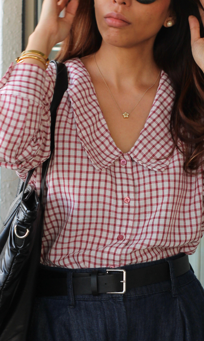 Red Gingham Peter Pan Collared Shirt