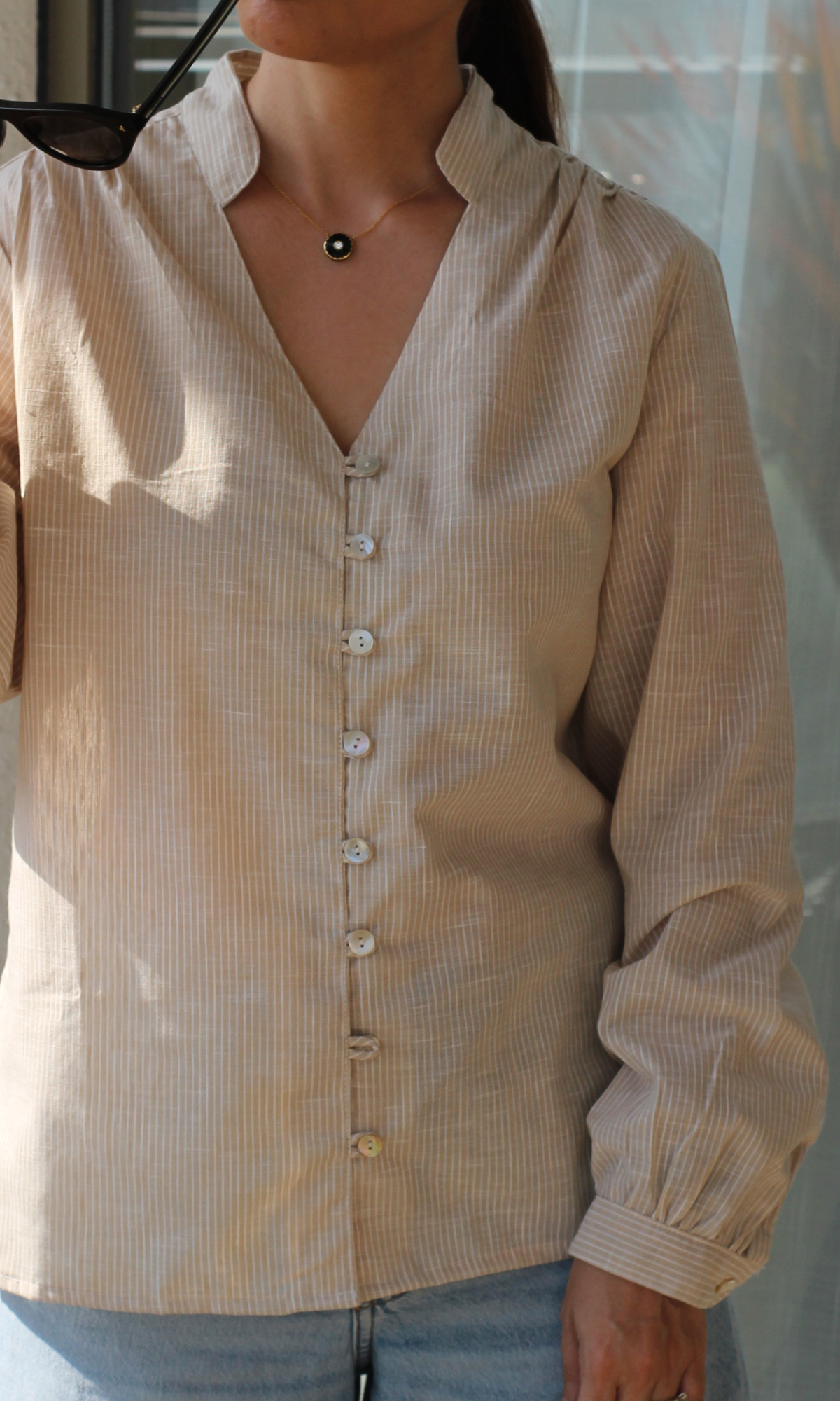 Oat Linear Buttoned Top