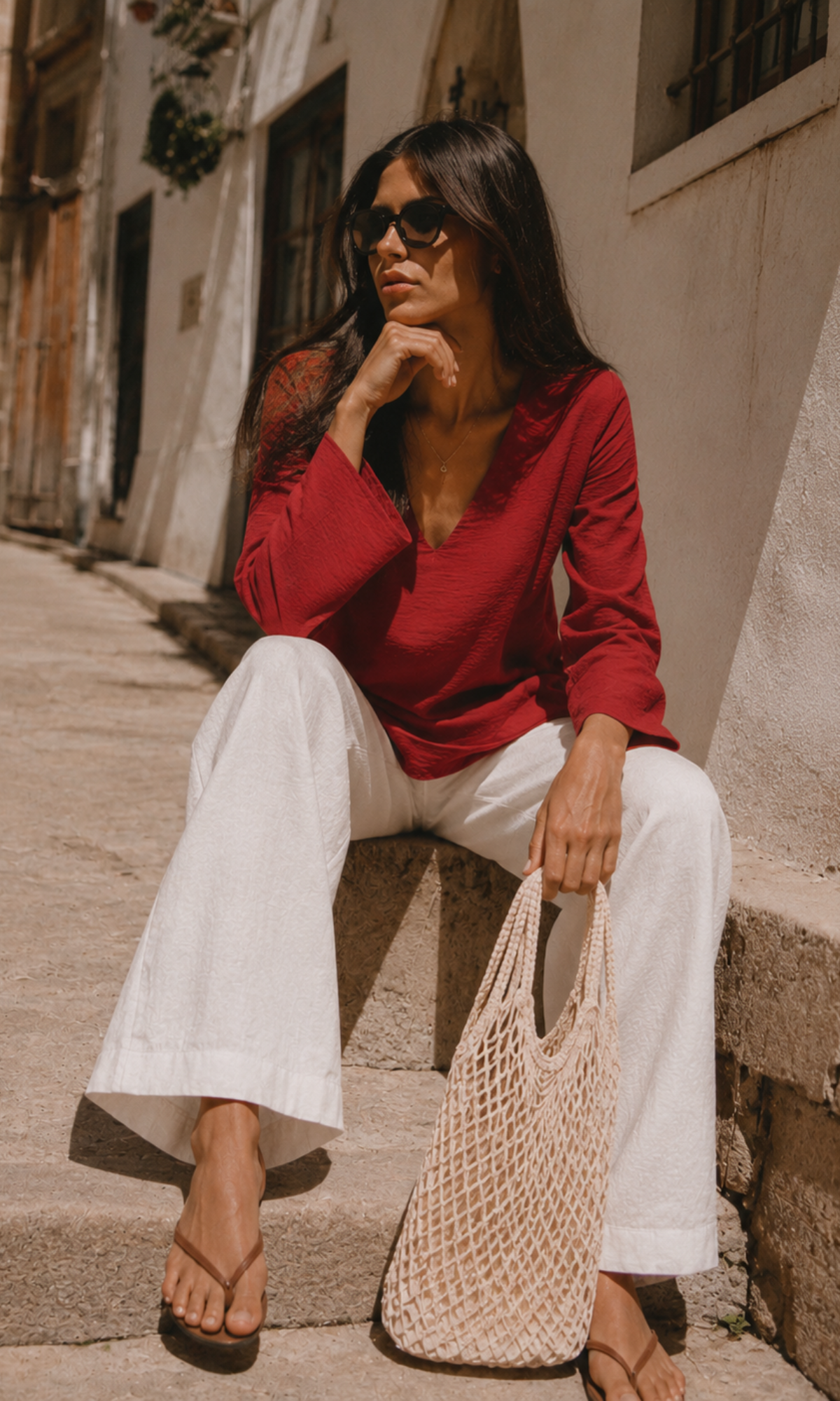 Red V-Neck Peplum Top