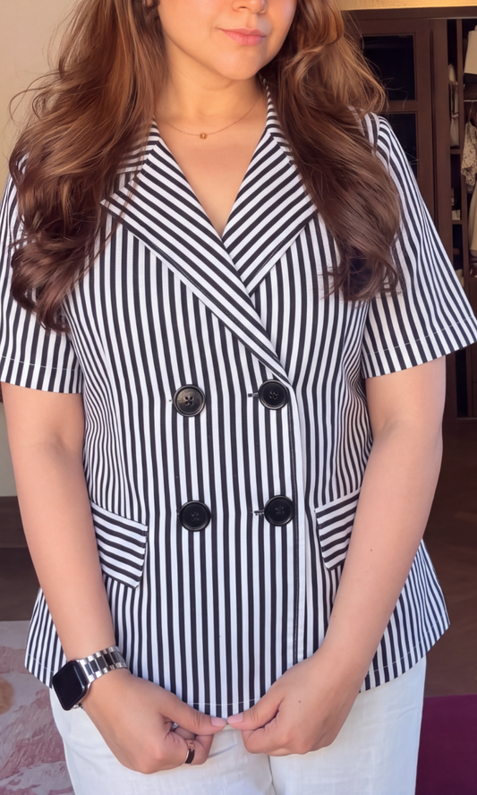 Monochrome Stripe Half-Sleeve Blazer