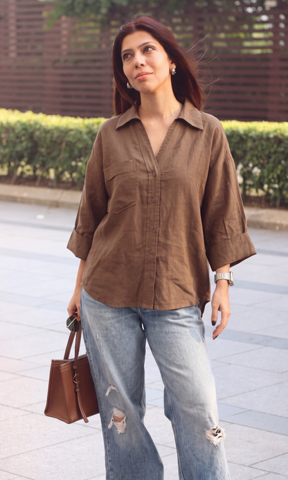 Mocha Textured Camp Shirt