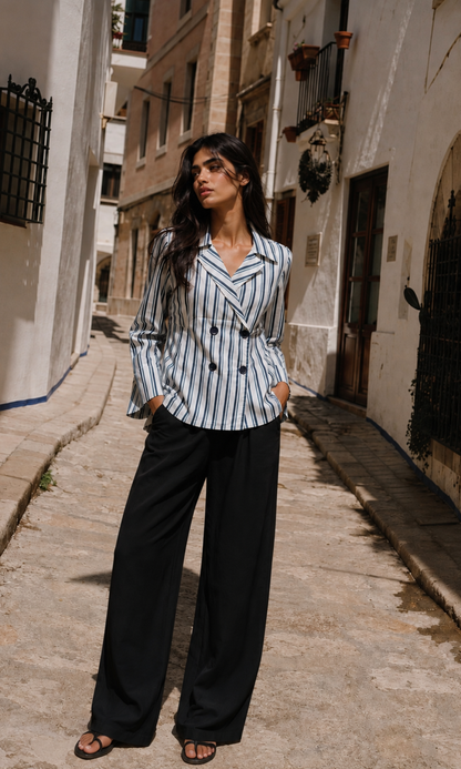Cobalt Blue Stripe Double-Breasted Shirt