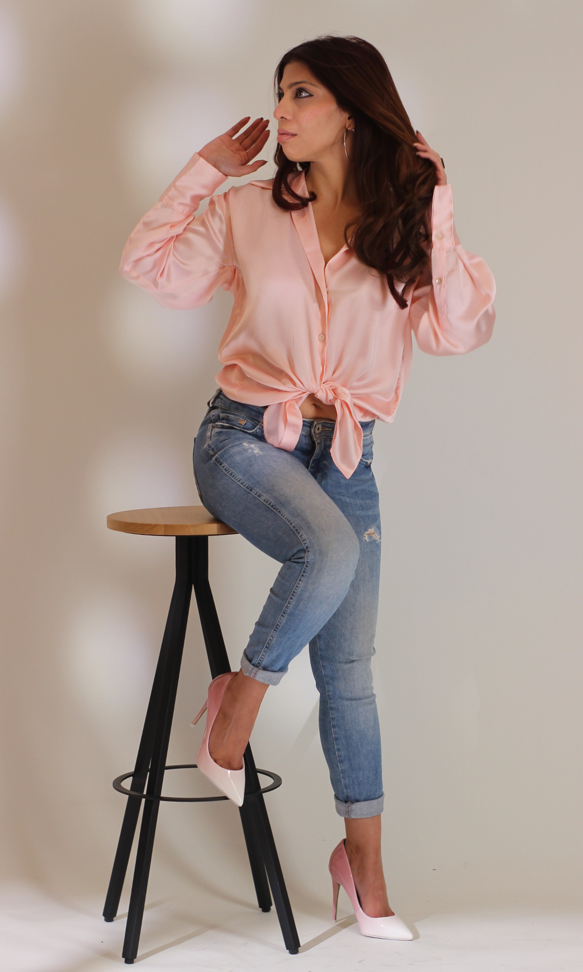 Blush Satin Sleeved Shirt