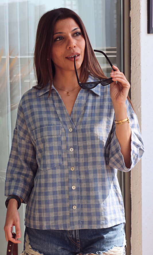 Blue Gingham Camp Shirt
