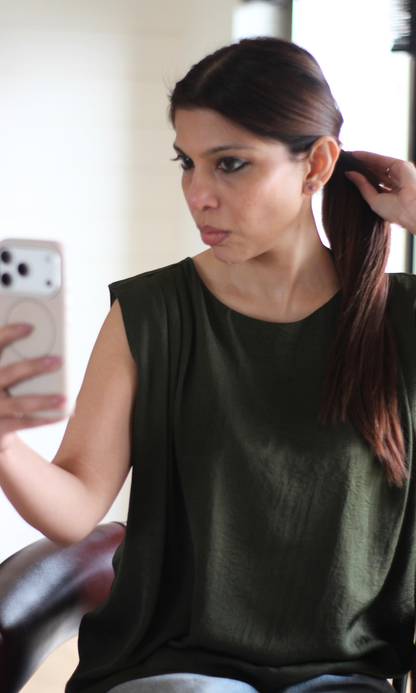 Olive Gathered Shoulder Top