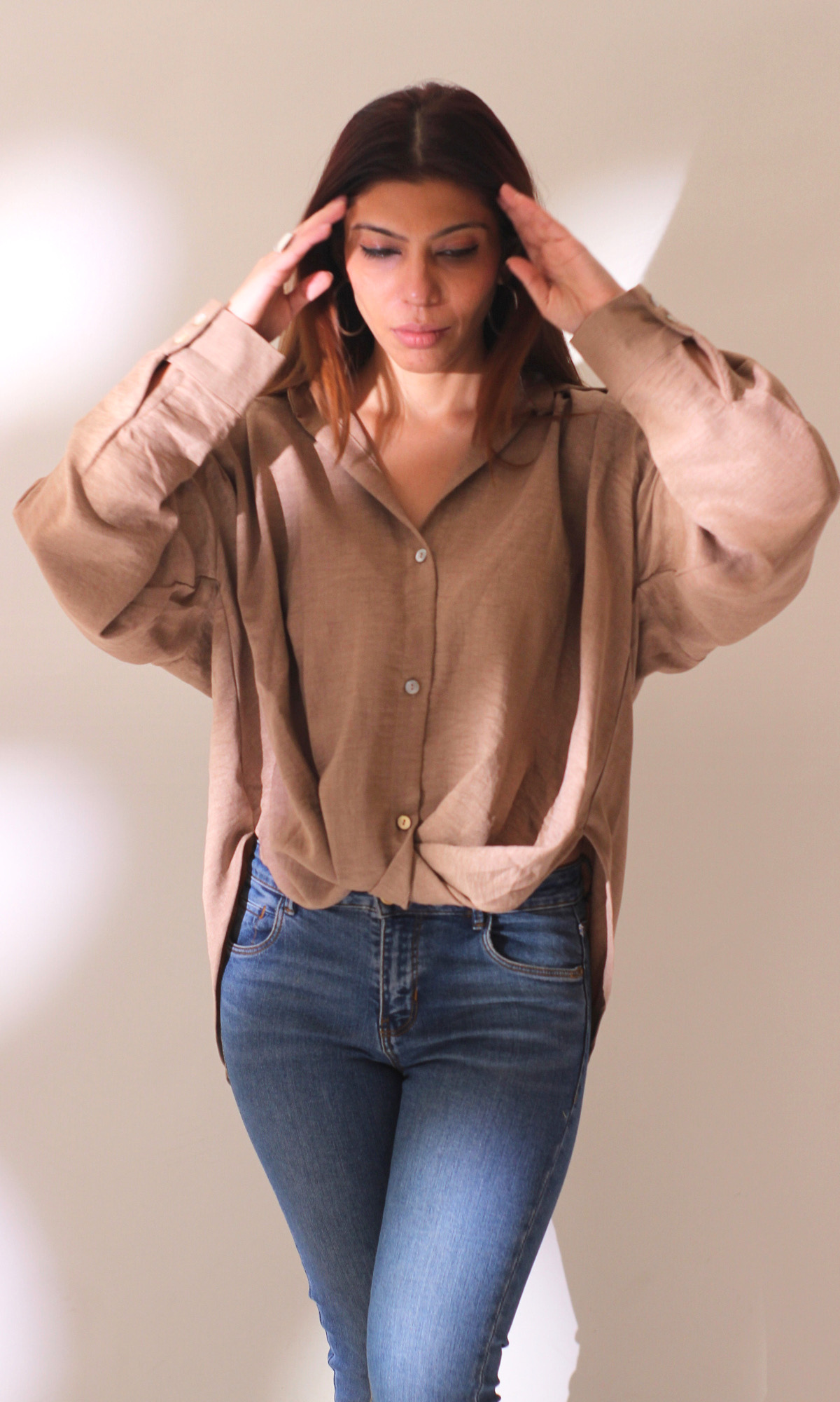 Beige Knot Detail Shirt