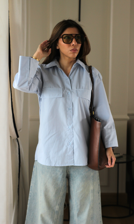 Sky Blue Stripe Utility Shirt