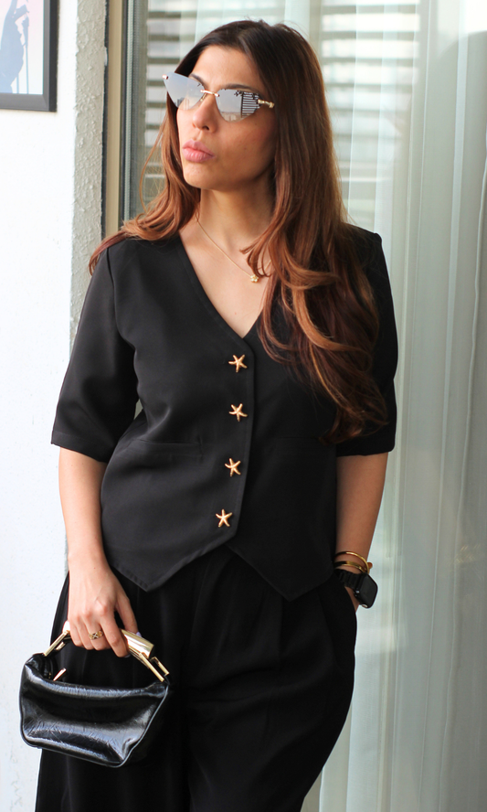Black Sea Shell Buttoned Waistcoat