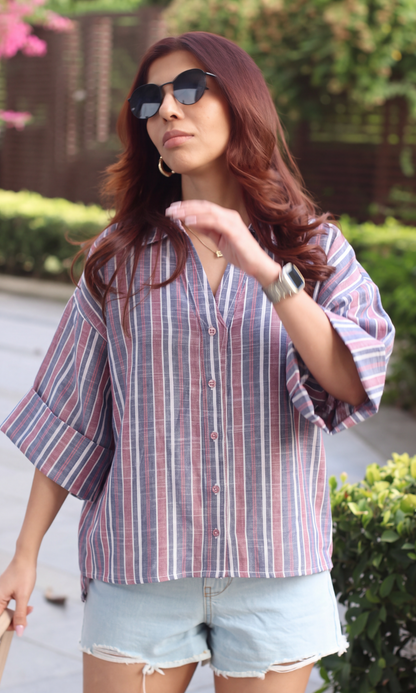 Navy Red-Stripe Camp Shirt
