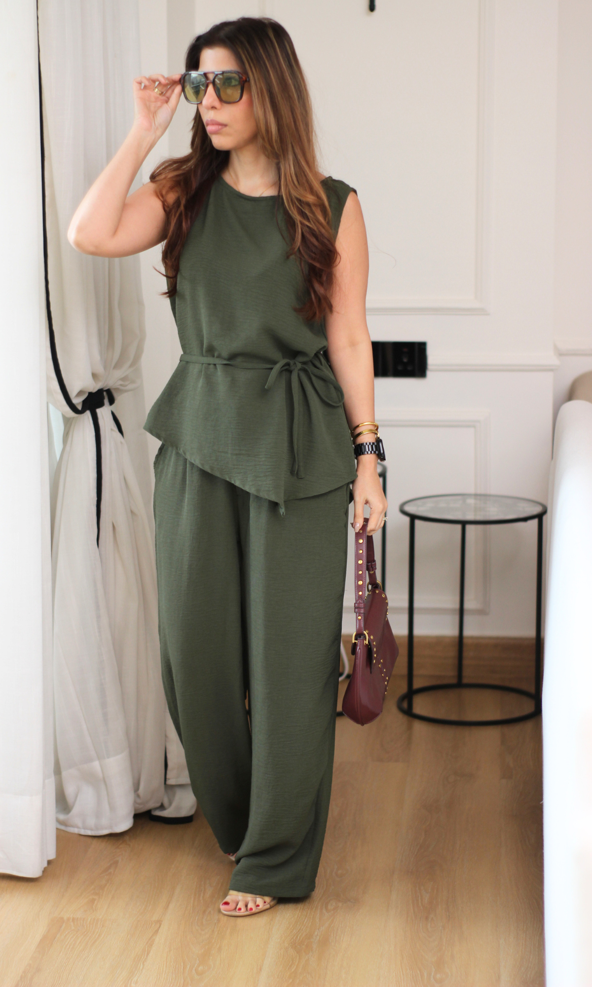 Olive Asymmetric-Hem Co-ord Set