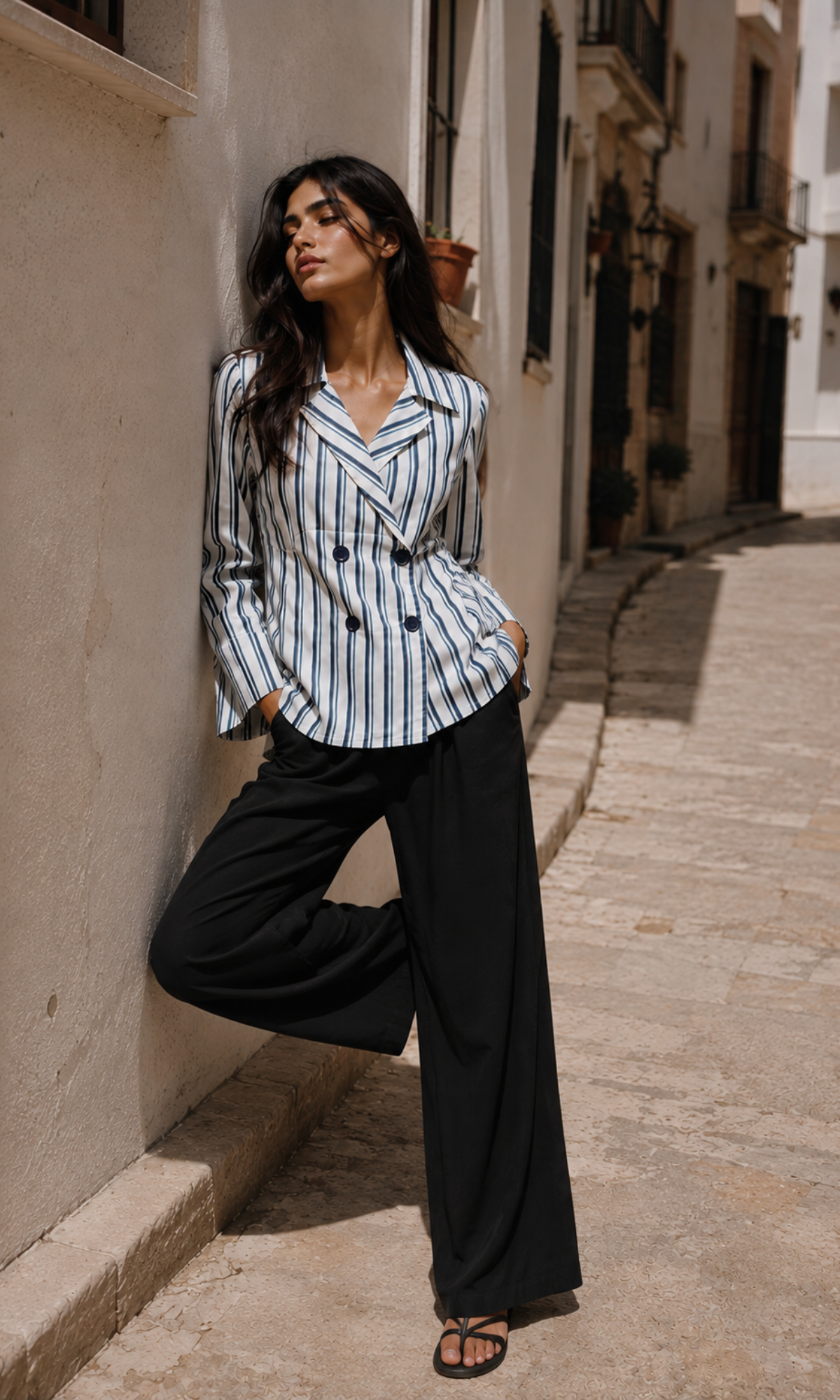 Cobalt Blue Stripe Double-Breasted Shirt