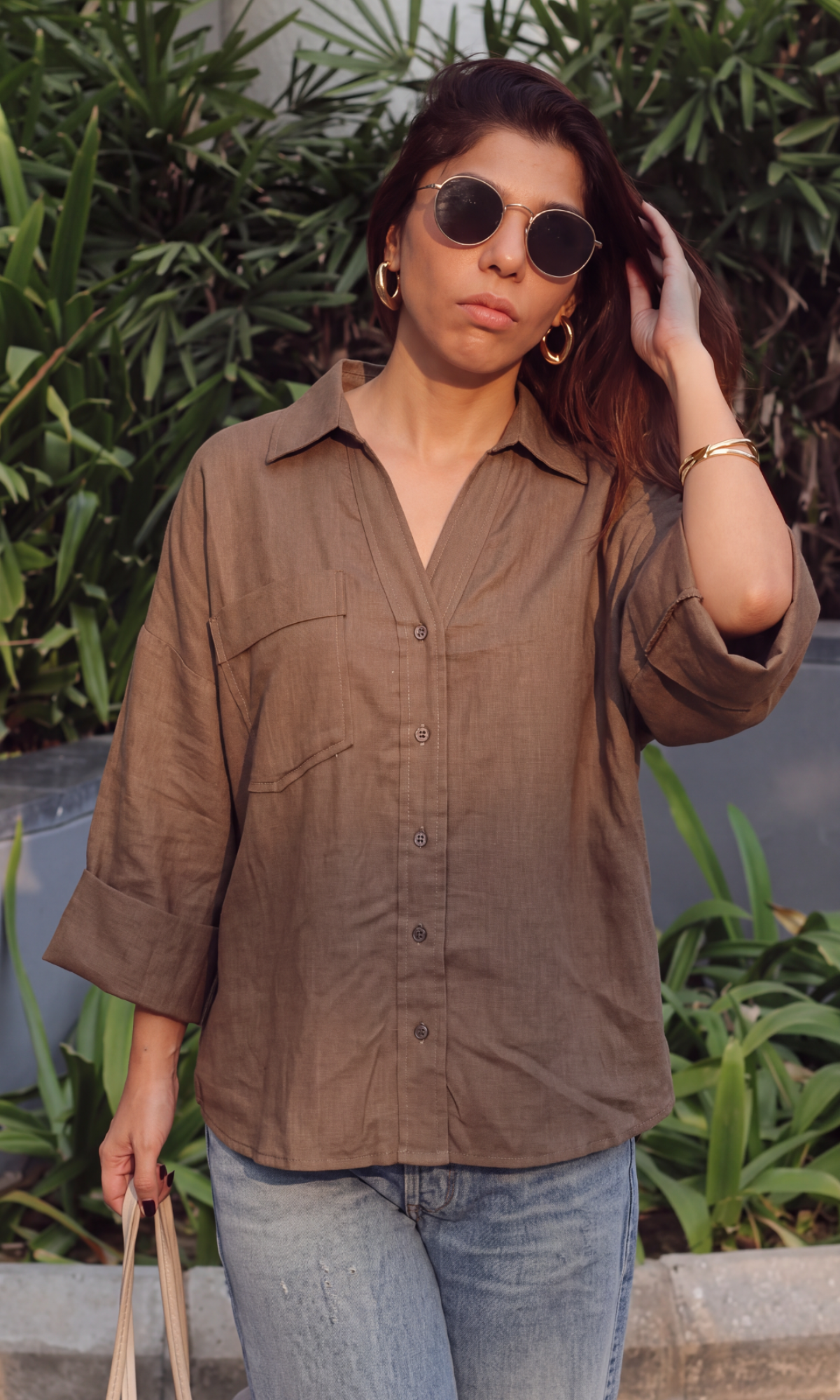 Mocha Textured Camp Shirt