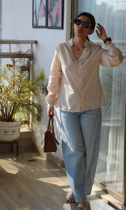 Oat Linear Buttoned Top