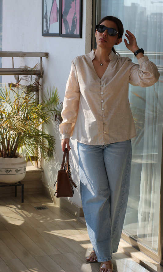 Oat Linear Buttoned Top