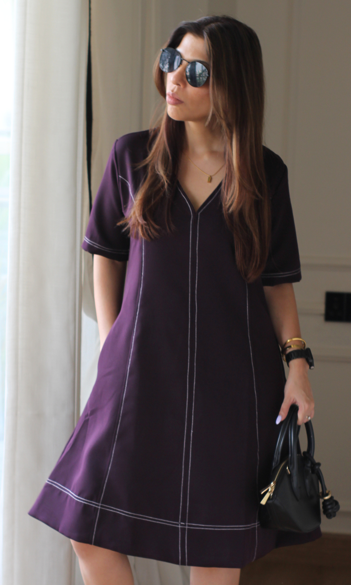 Deep Plum Contrast Stitch Dress