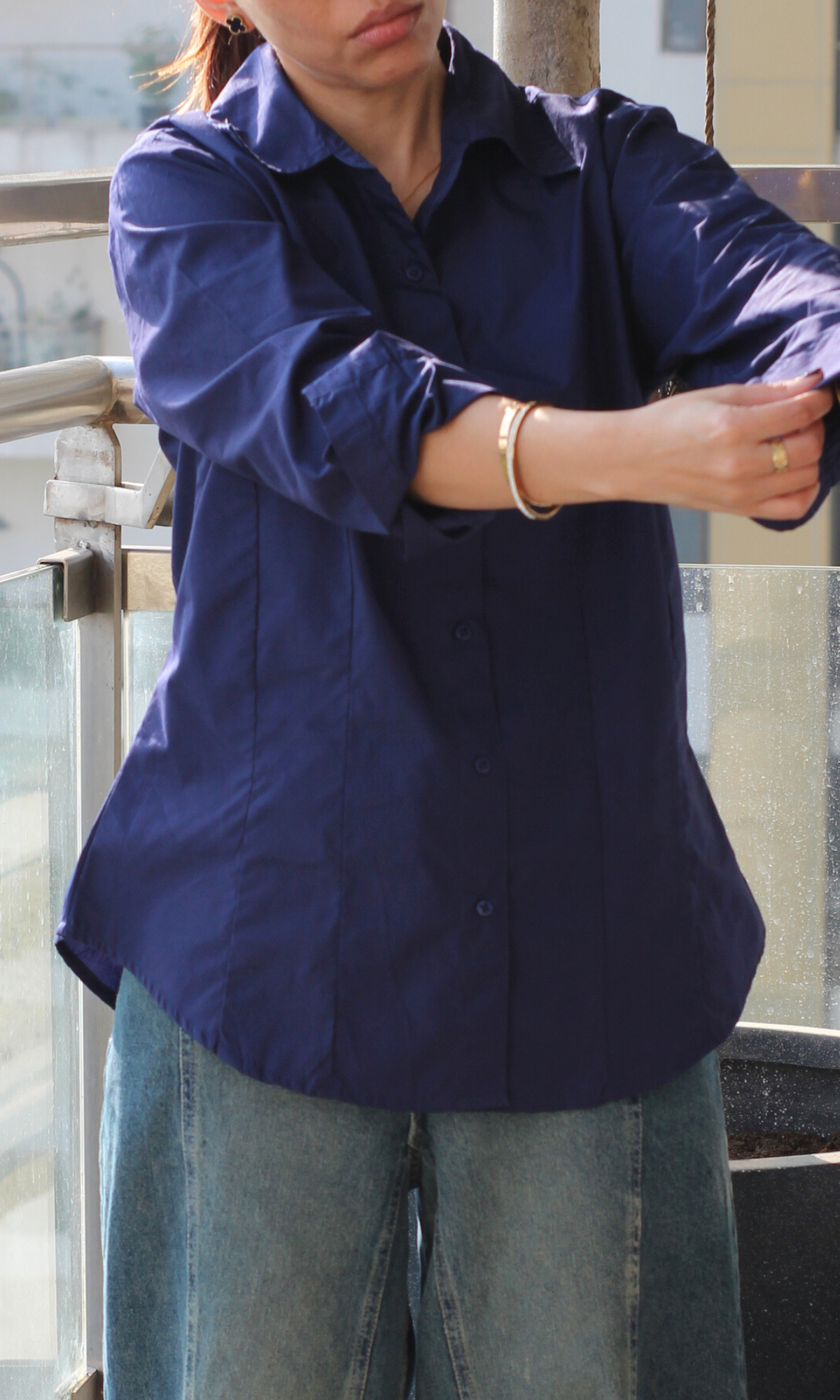 Blue Cotton Structured Shirt