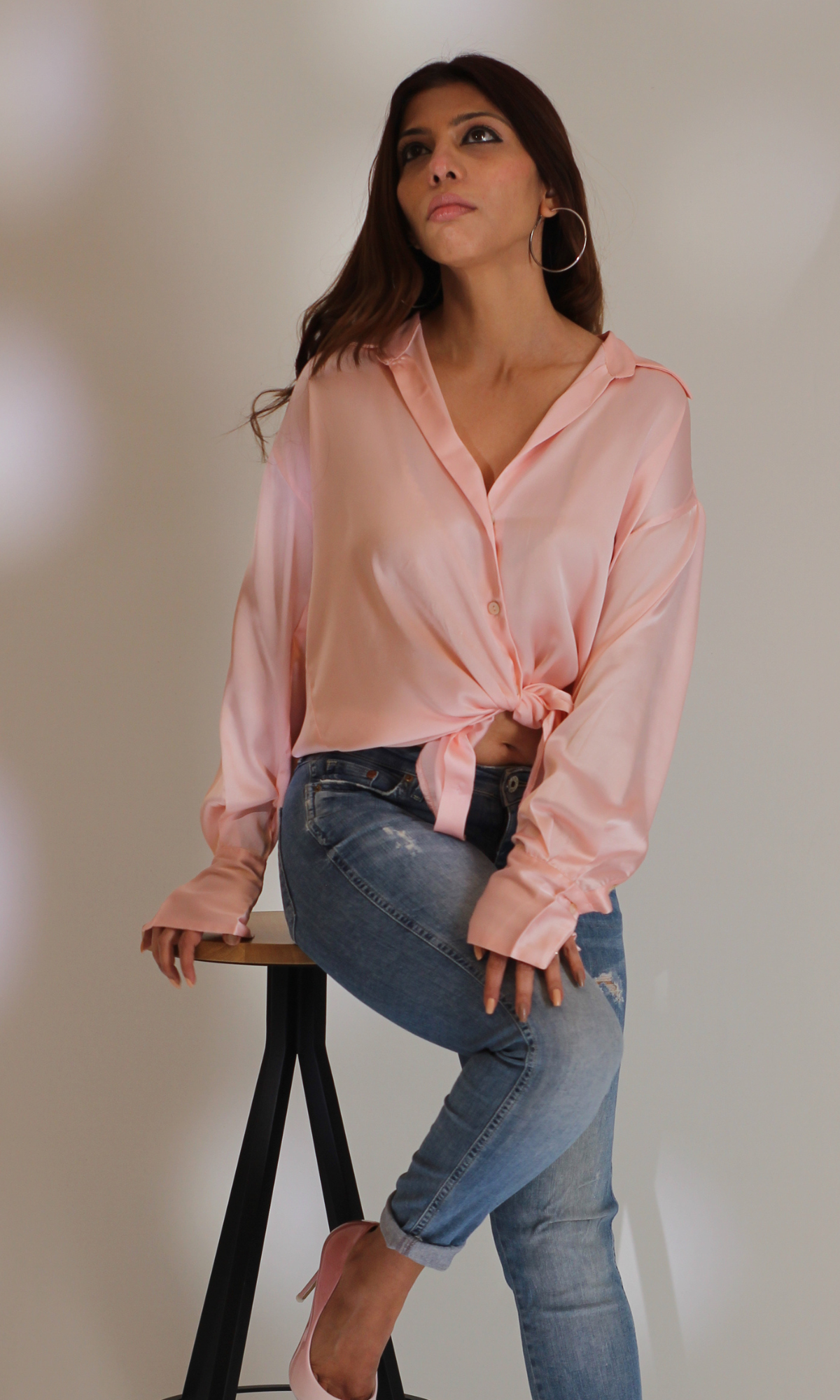 Blush Satin Sleeved Shirt