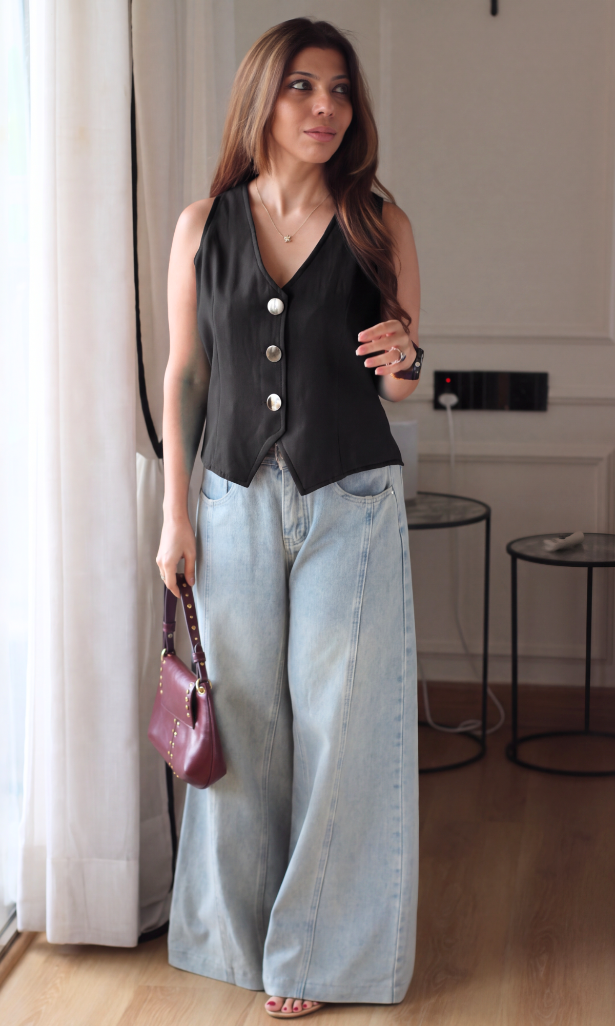 Black Pointed-Hem Waistcoat