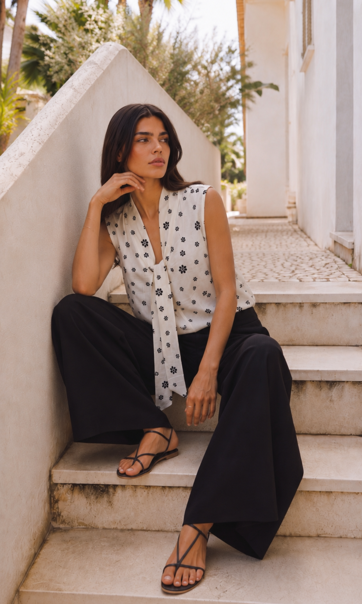 Ivory Daisy Tie-Neck Top